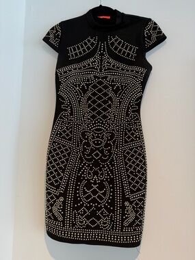 Banjul Black Mini Dress with Silver Stud Pattern